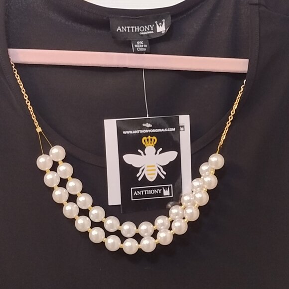 Antthony : 2-pc Short Sleeve Pant Set w/Removable Pearl Necklace, Size 2X, Black - Picture 3 of 11